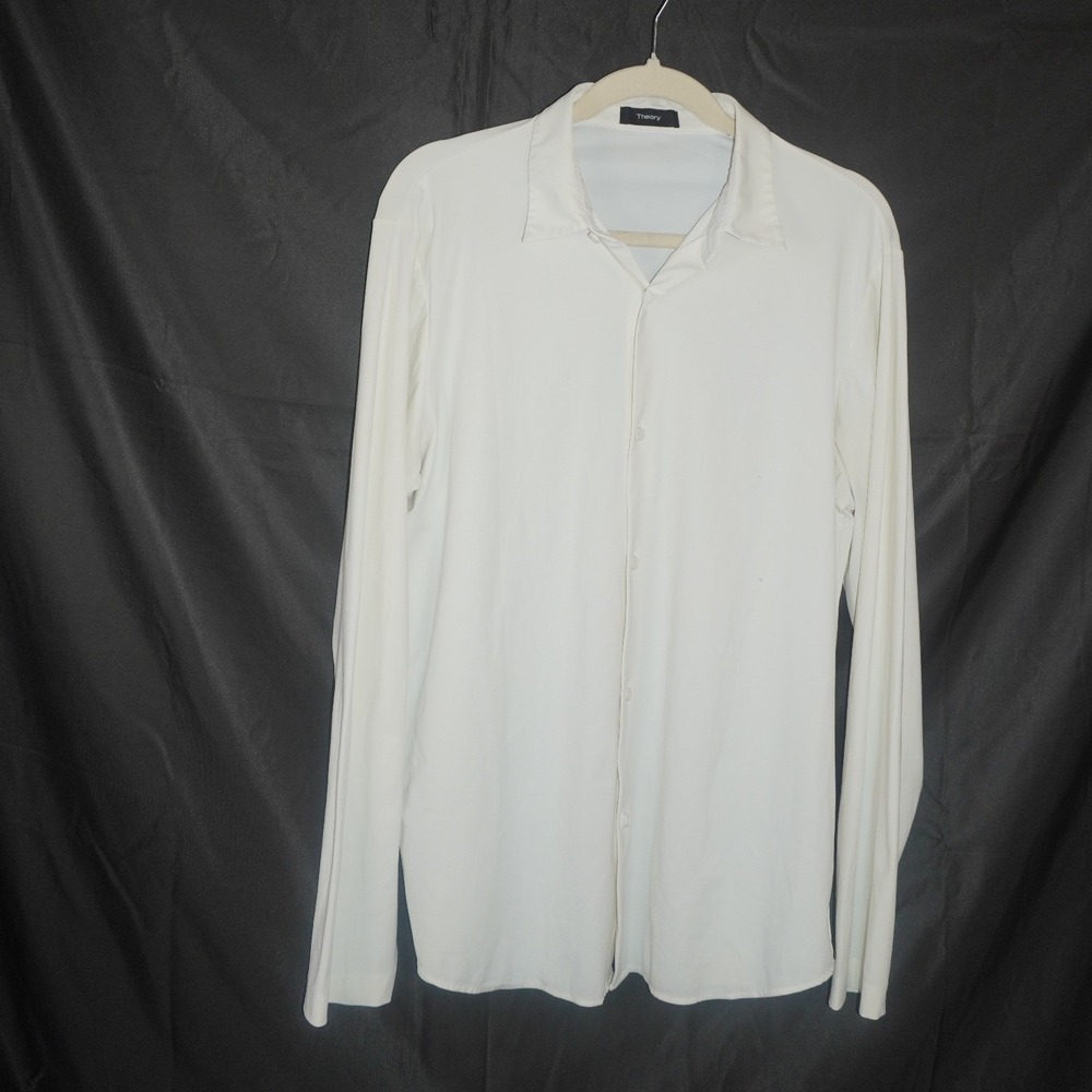 Theory Mens Off-White Long Sleeve Button Down Shirt Silky Stretch 16.5